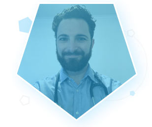 Photo of Dr. Sacha Rozencwajg with a blue background